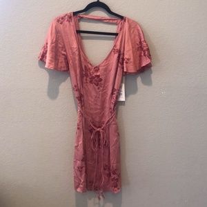 Billabong Pink Fit & Flare Dress with Red Floral Detailing